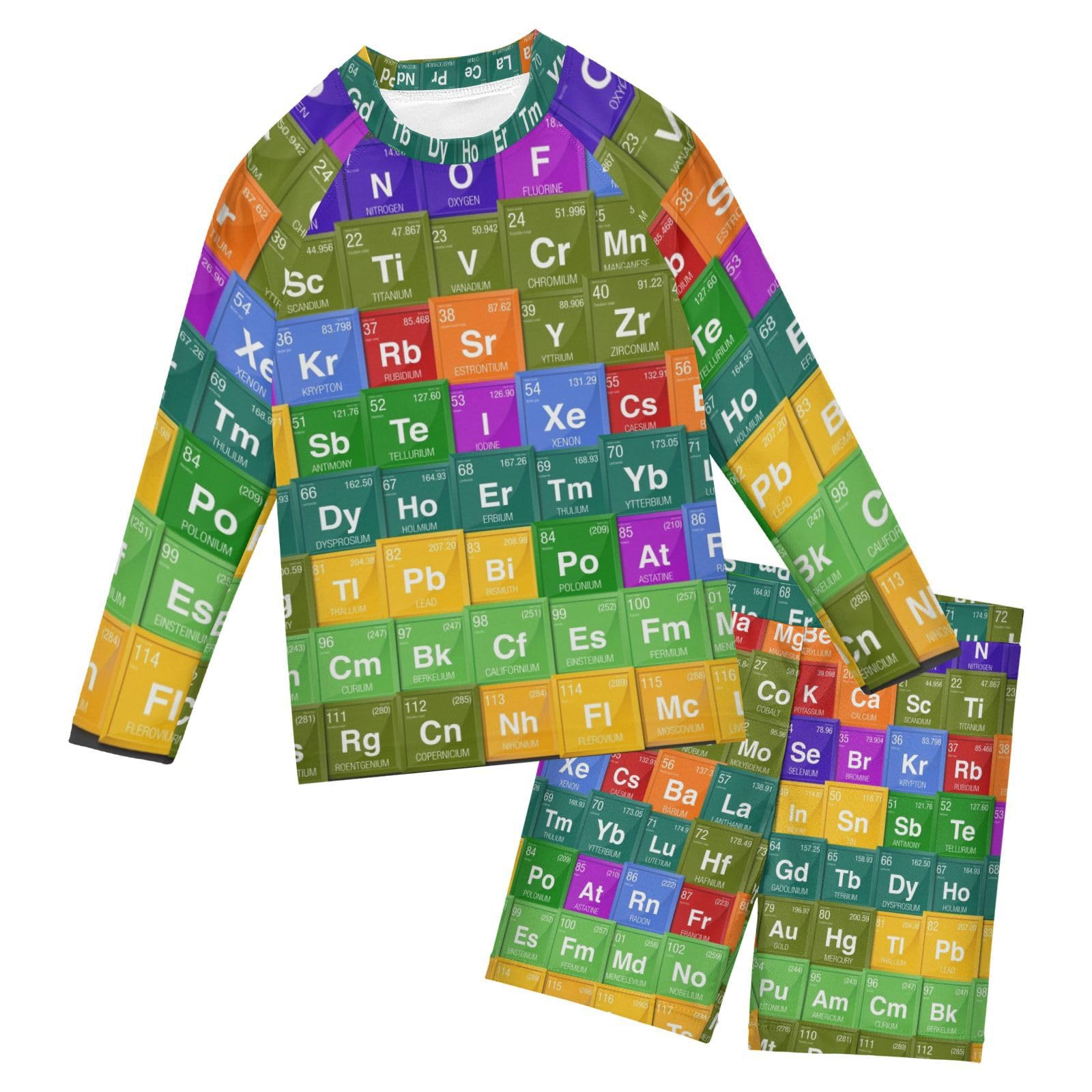 Aflyko Boys' Rash Guard Set Periodic Table Elements SPF 50+ Sun Protection Swimsuit Multicoloured