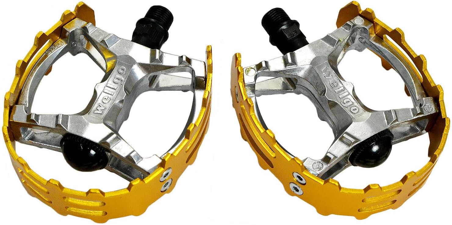 Wellgo Old School BMX MTB XC-II Bear Trap 9/16"" Bicycle Pedals, Gold, WE2965, 109 x 95mm