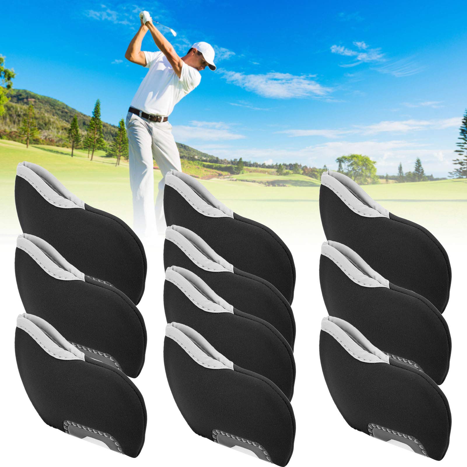 10 Unidades de Fundas de Neopreno para Palos de Hierro con Ventana Transparente, Protector de Cabeza de Putter para golfistas diestros e Zurdos, Accesorio de Golf Duradero para