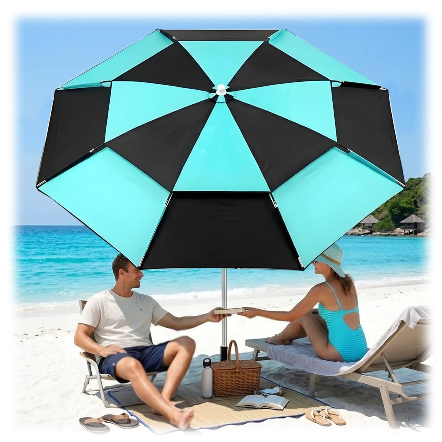 Parasol de plage inclinable avec ancre et sac de transport portable