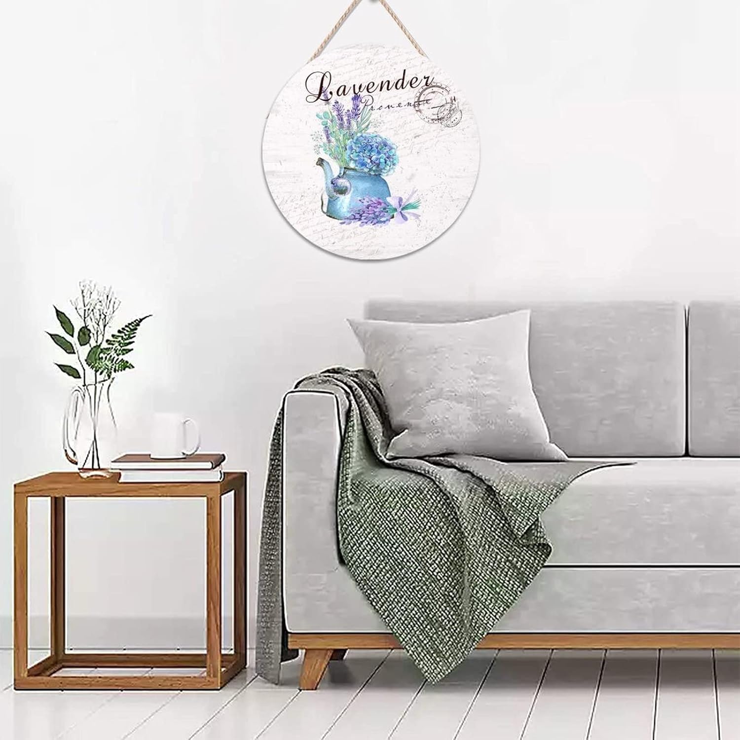 Flower Wall Door Hanging Sign, Lavender Wood Door Sign, Floral 16x16in Round Door Hanger Sign Farmhouse Front Porch Decor Housewarming Gifts