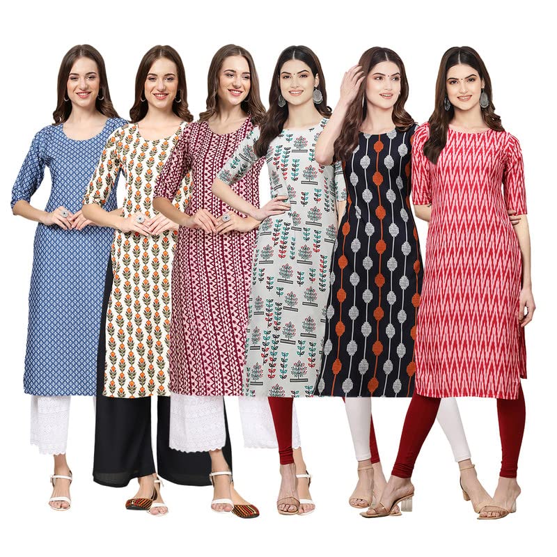 Pinkmint Women's Crepe Digital Print Straight Kurta [Pack Of 6](Qv-367-352-347-340-330-328-S)