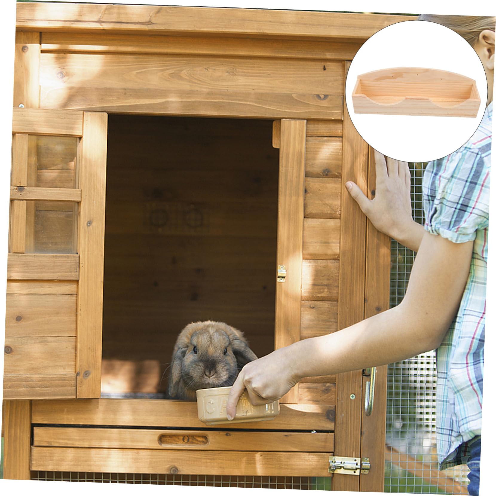 Kaninchen Futterspender Holz mit Grashalter Futterkorb für Kleintiere Meerschweinchen Zubehör Haustierkäfig
