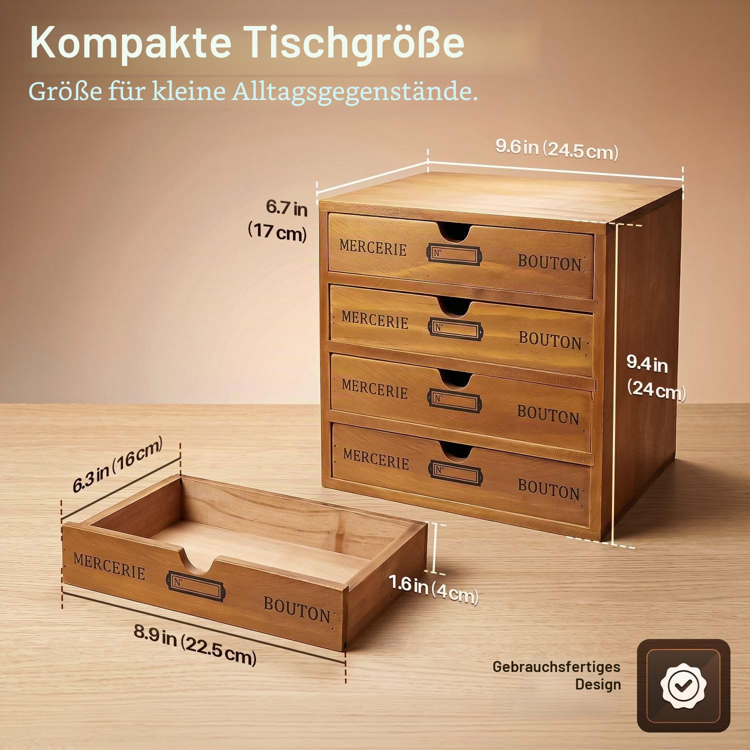 Flexzion Holz-Schreibtisch-Organizer mit 4 Schubladen, 4-stöckiger Holz-Tischschrank, Arbeitsplatte, Schreibtisch-Zubehörbox, für Zuhause, Arbeitsplatz, Theke, Kunsthandwerk, Werkzeugpost