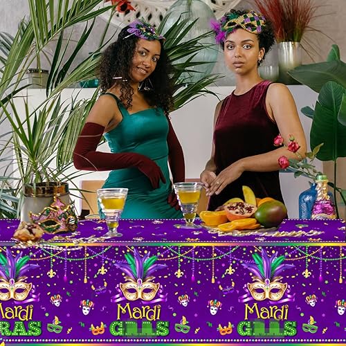 Miniatura 3 de CMUSKO 3 manteles de Mardi Gras, suministros para fiesta de máscaras, suministros de fiesta de Mardi Gras, cubierta de mesa de carnaval,