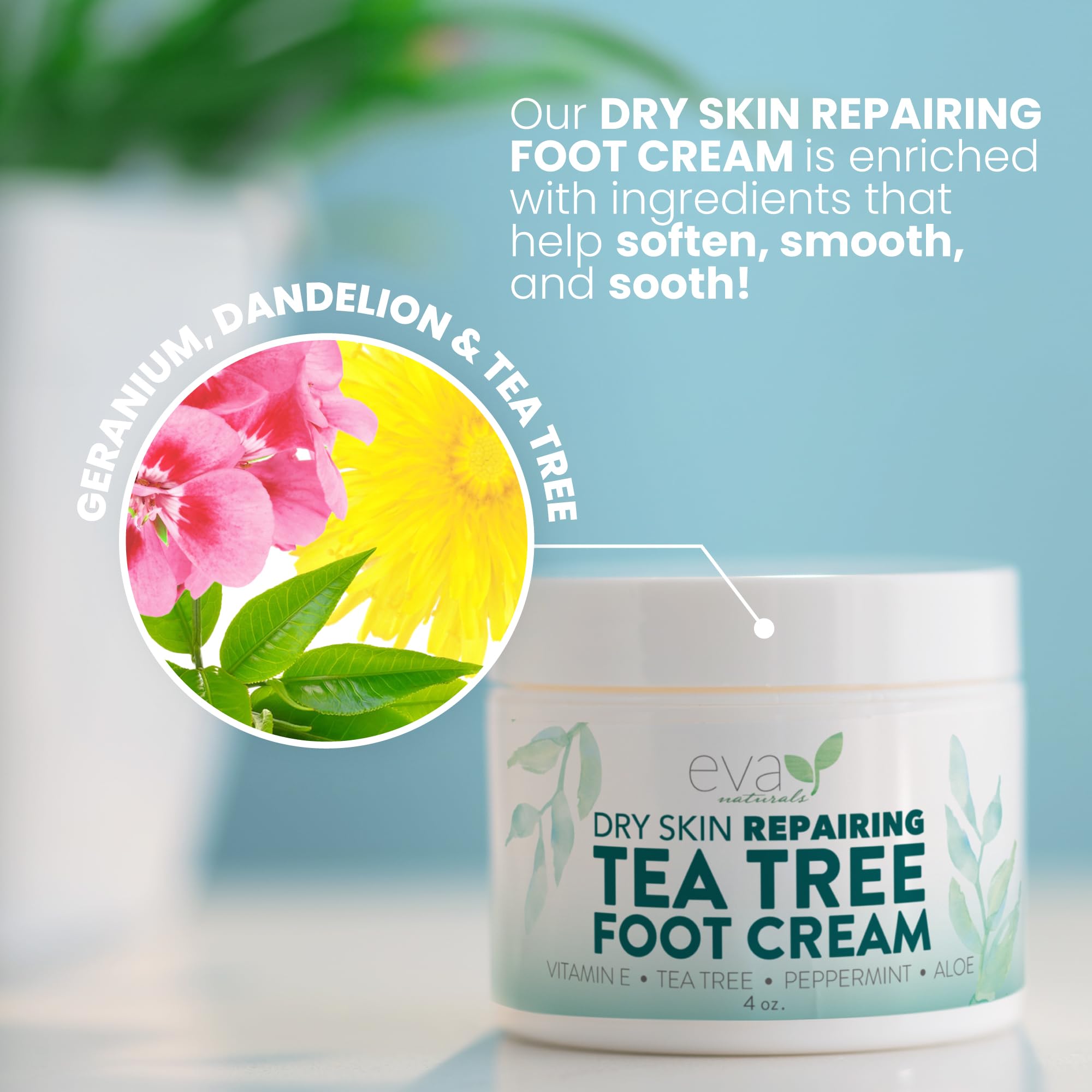 Crema de pies de árbol de té - Loción para pies con menta, mentol y menta verde - Tratamiento calmante para pies para talones y pies secos agrietados 7