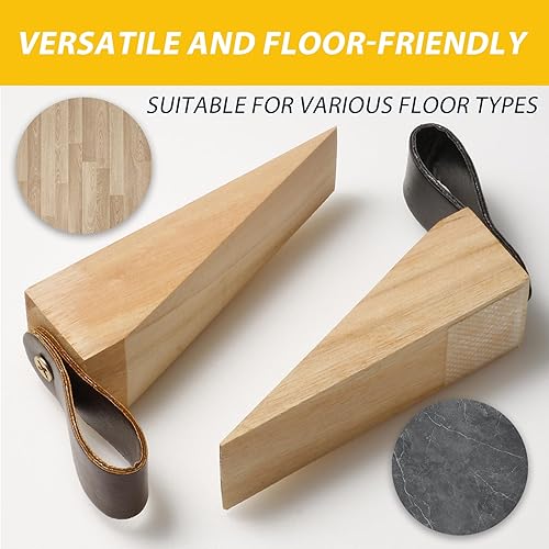 Miniatura 6 de Paquete de 2 topes de madera maciza antideslizante para puerta, resistentes y duraderos, para costuras inferiores de puerta (0.2 a 1.18 pulgadas)