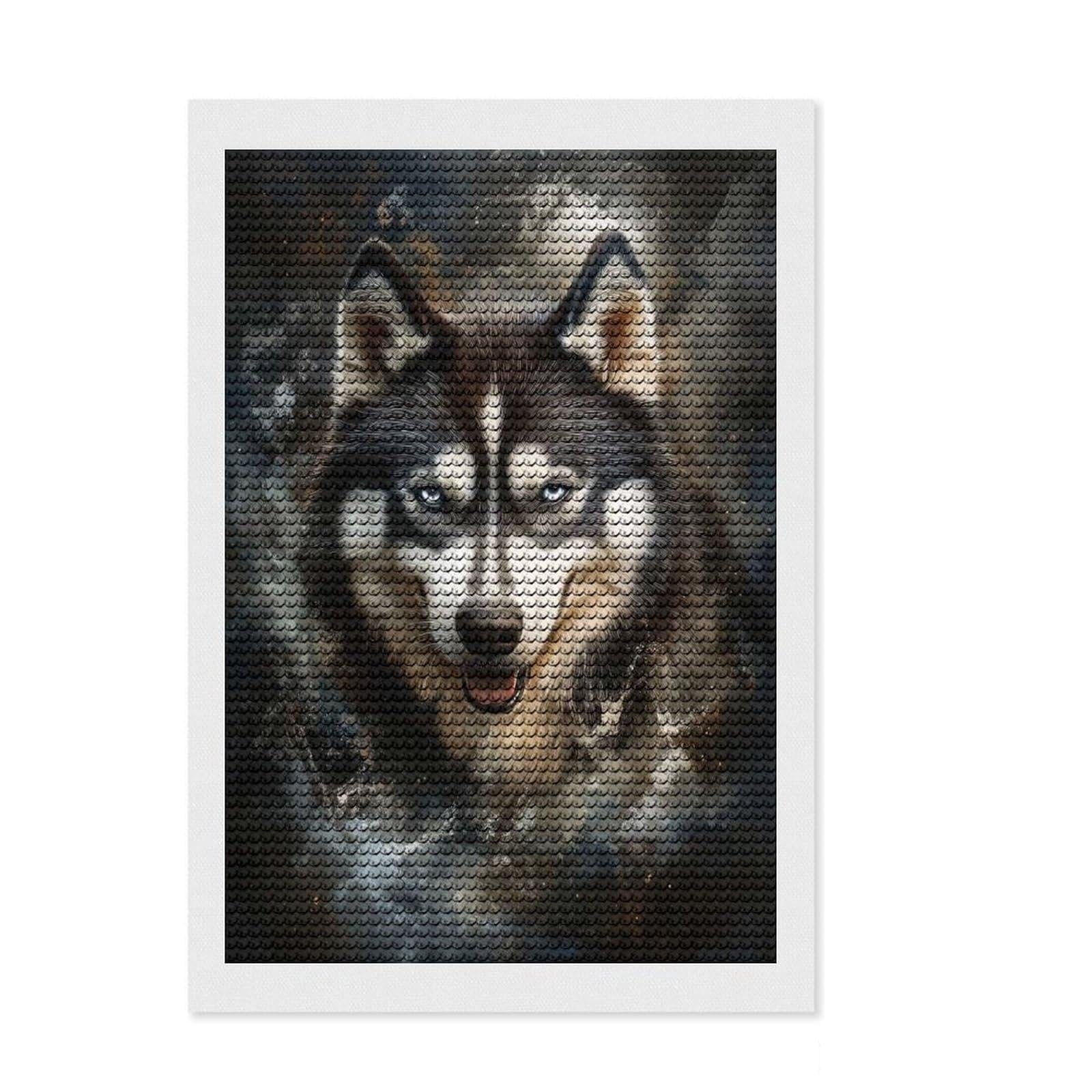 Junmoney Siberian Husky Portrait Diamond Art Kit 8"x12", for Creative Relaxation, Vintage Style Decor, Good for Quiet Evenings, Christmas Gift
