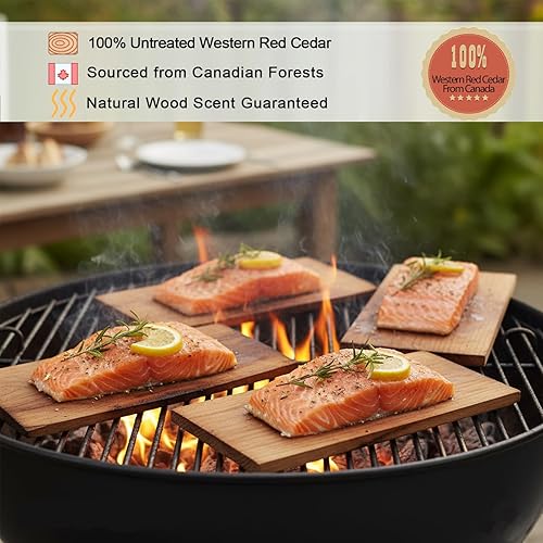 Miniatura 3 de Paquete de 9 tablones de cedro rojo occidental para asar salmón, tablones de parrilla de 7 x 3.7 pulgadas, accesorios de barbacoa para asar