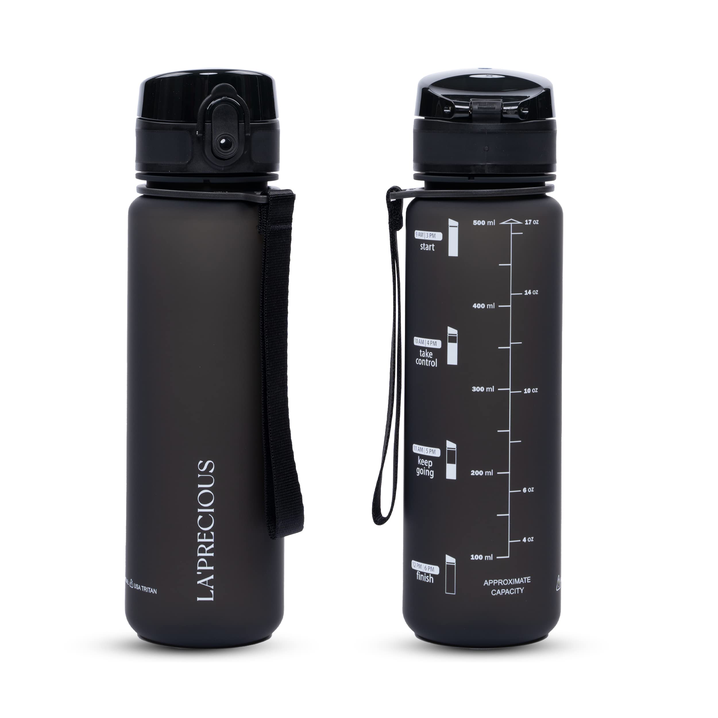 LA' PRECIOUS Water Bottle for Kids & Adults,500ML, 350ML -USA Tritan Material, Non-Toxic BPA Free, Fast Flow, Flip Top Leak Proof Lid. (Midnight Black, 500ML)