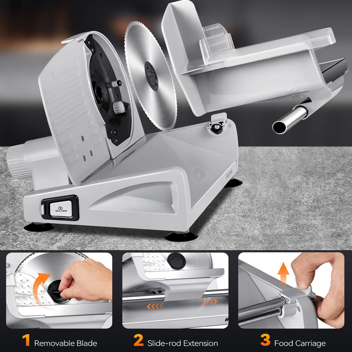 HmLtd Affettatrice per Carne,Affettatrice per Alimenti in Acciaio Inossidabile,Affettatrice per Frutta da 200 W,Spessore Regolabile,Non Richiede azionamento Elettrico,Protezione Blocco Bambini,per