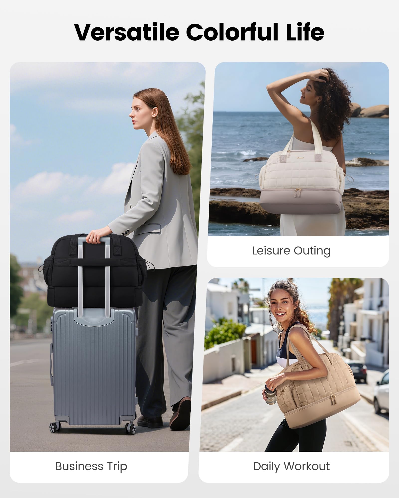 LOVEVOOK Bolsa de viaje para mujer, ligera, para el fin de semana, para nacimiento, bolsa de deporte, bolsa de viaje con compartimento para zapatos y compartimento húmedo, bolsa de equipaje de mano