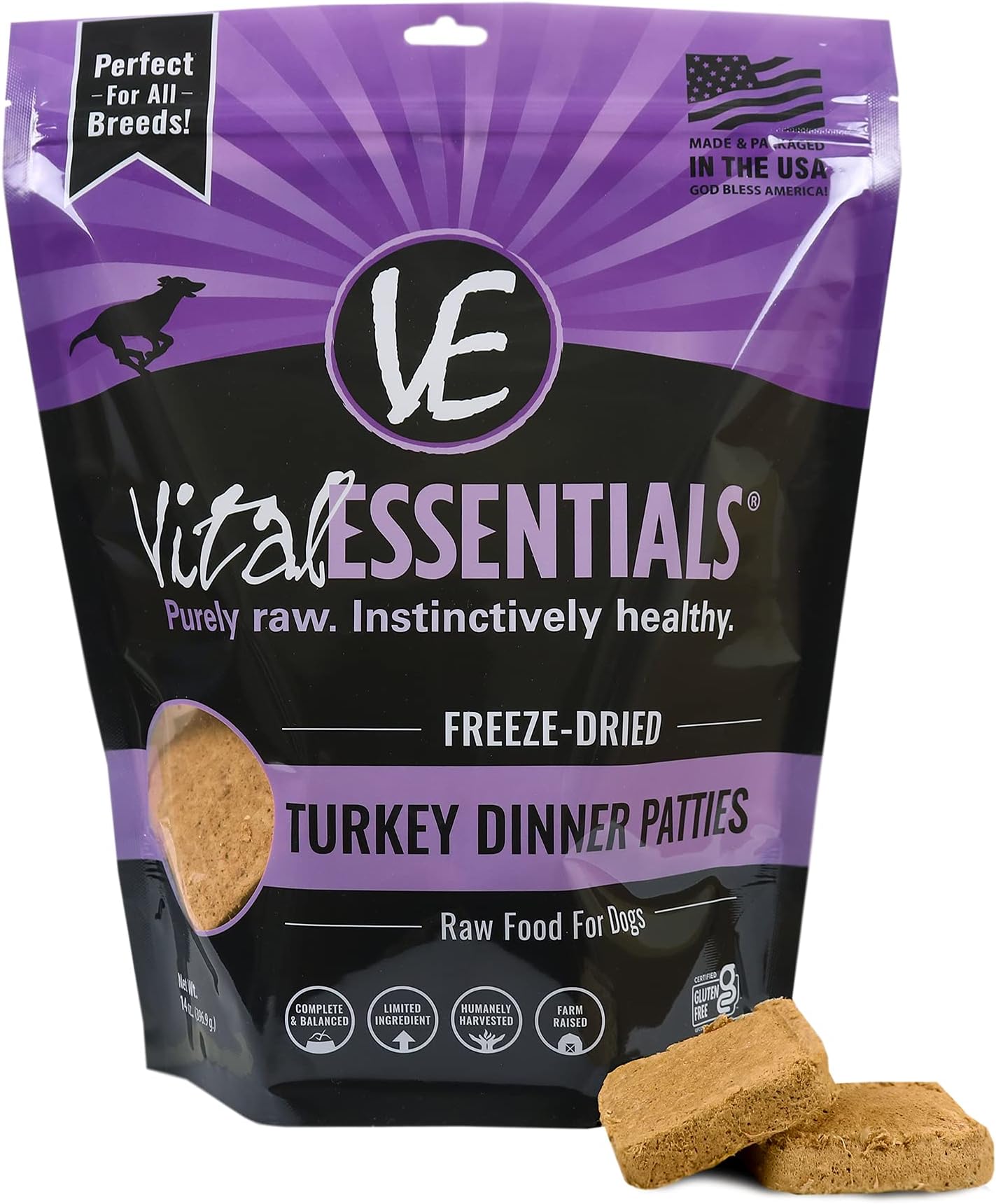 Vital Essentials Freeze Dried Dog Food, Turkey Dinner Patties 14 oz