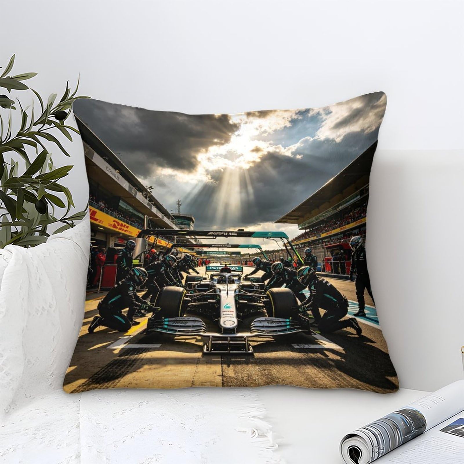 3U6C4M9K Decorative Mercedesse Racing Themed Throw Pillow Cases, Pit Stop Cushion Covers 40x40cm Microfiber Square Accent Pillow Covers Decor for Living Room Bedroom Sofa Bed