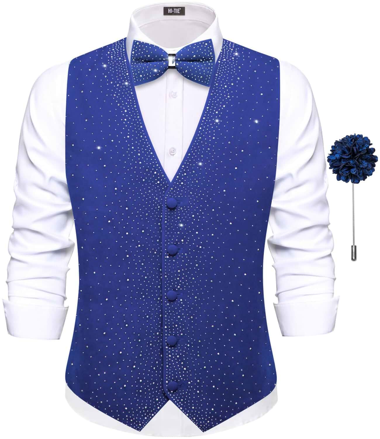 Hi-Tie Velvet Vest Men Sparkly Vest Bowtie Formal Mens Suit Tuxedo Party silk and polyester, with handkerchief cufflinks lapel pin tie clip, wedding vest for men, v neck formal suit vest set party