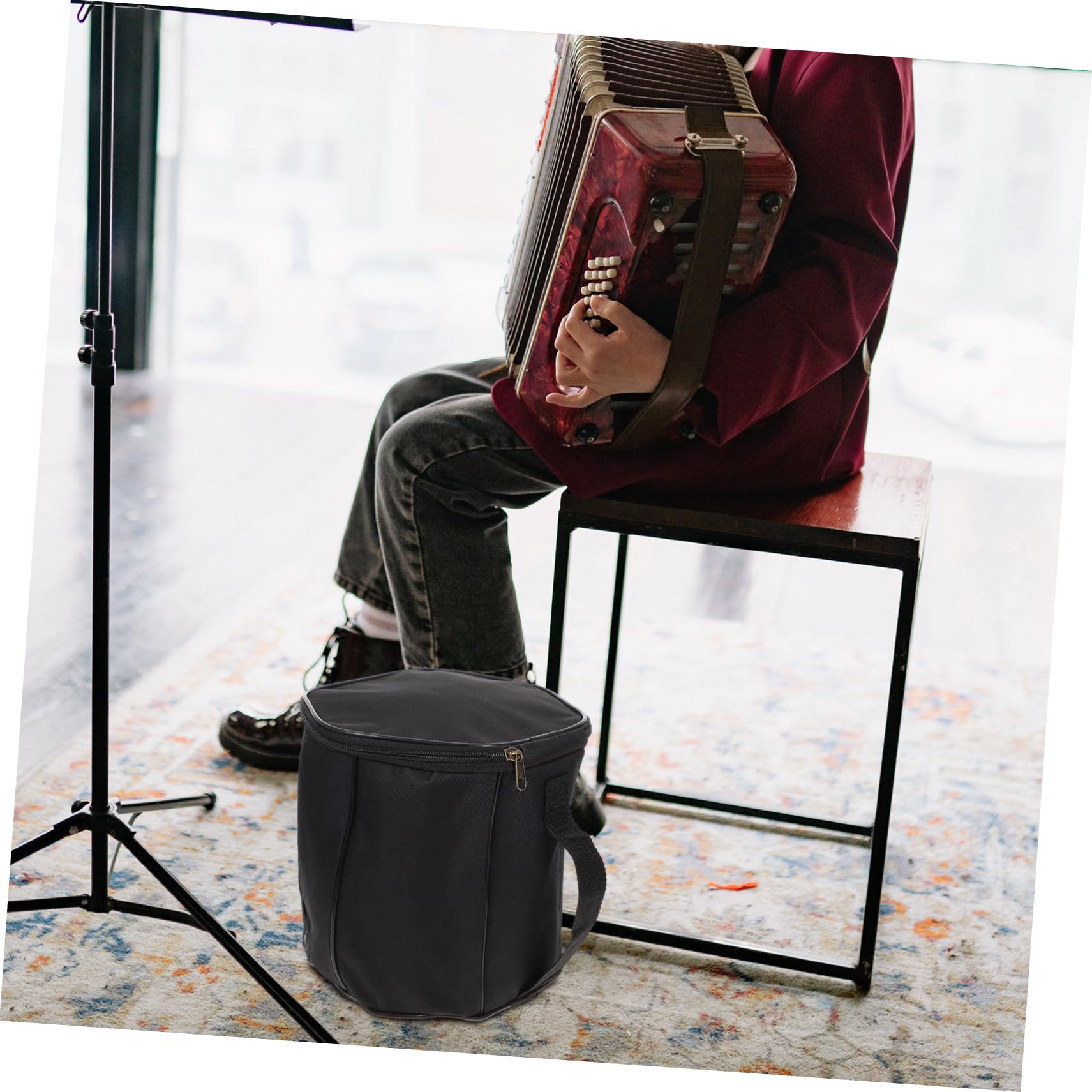 ibasenice Pochette Bandoulière Renforcée Doublure Épaisse et Accordéon Noire en Tissu Oxford Poignée Confortable, Paquet Portable et Anti-poussière pour Écoles et Églises