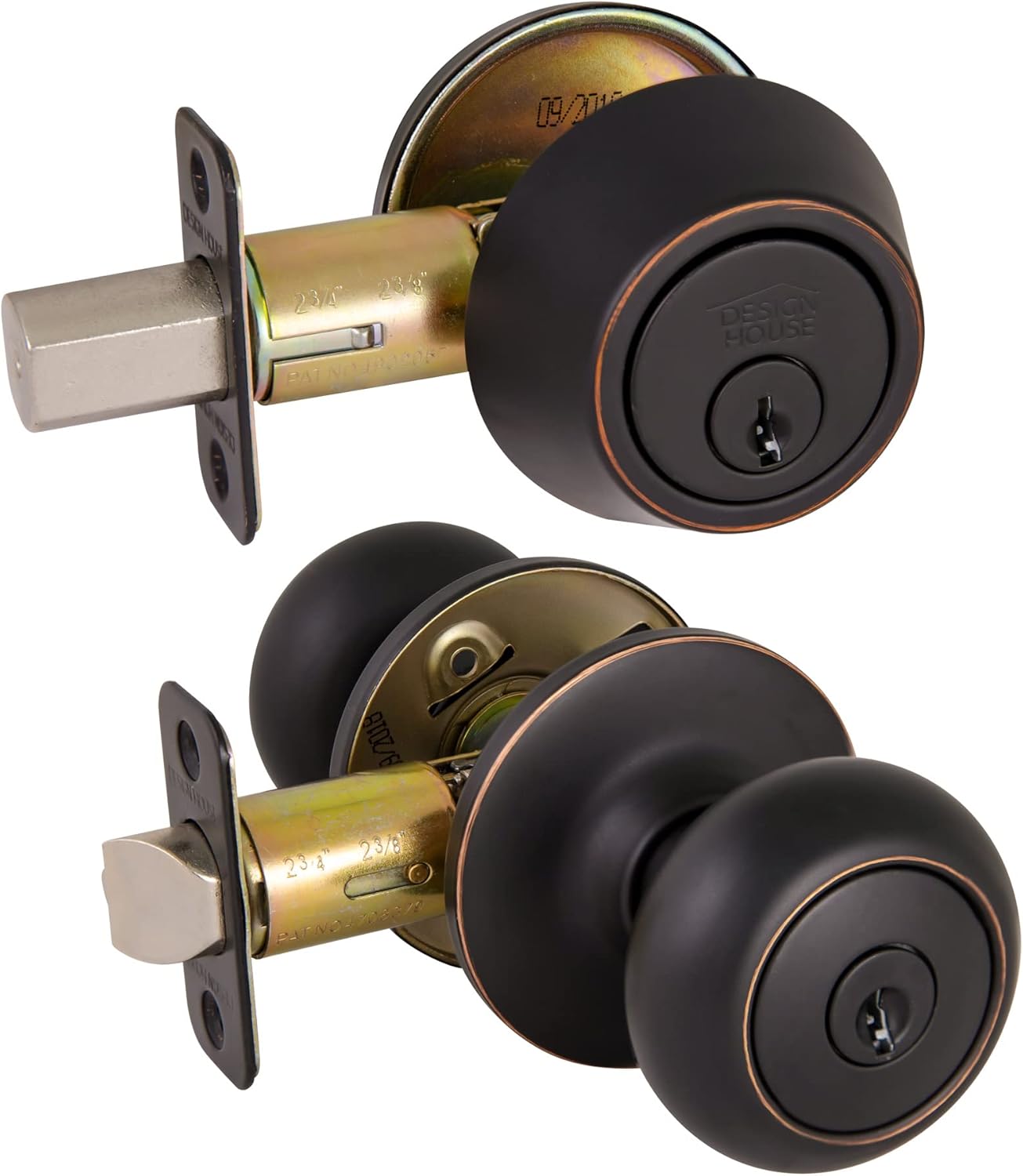 Design House 701813 Cambridge 2-Way Adjustable Deadbolt and Entry Door Knob, Oil Rubbed Bronze