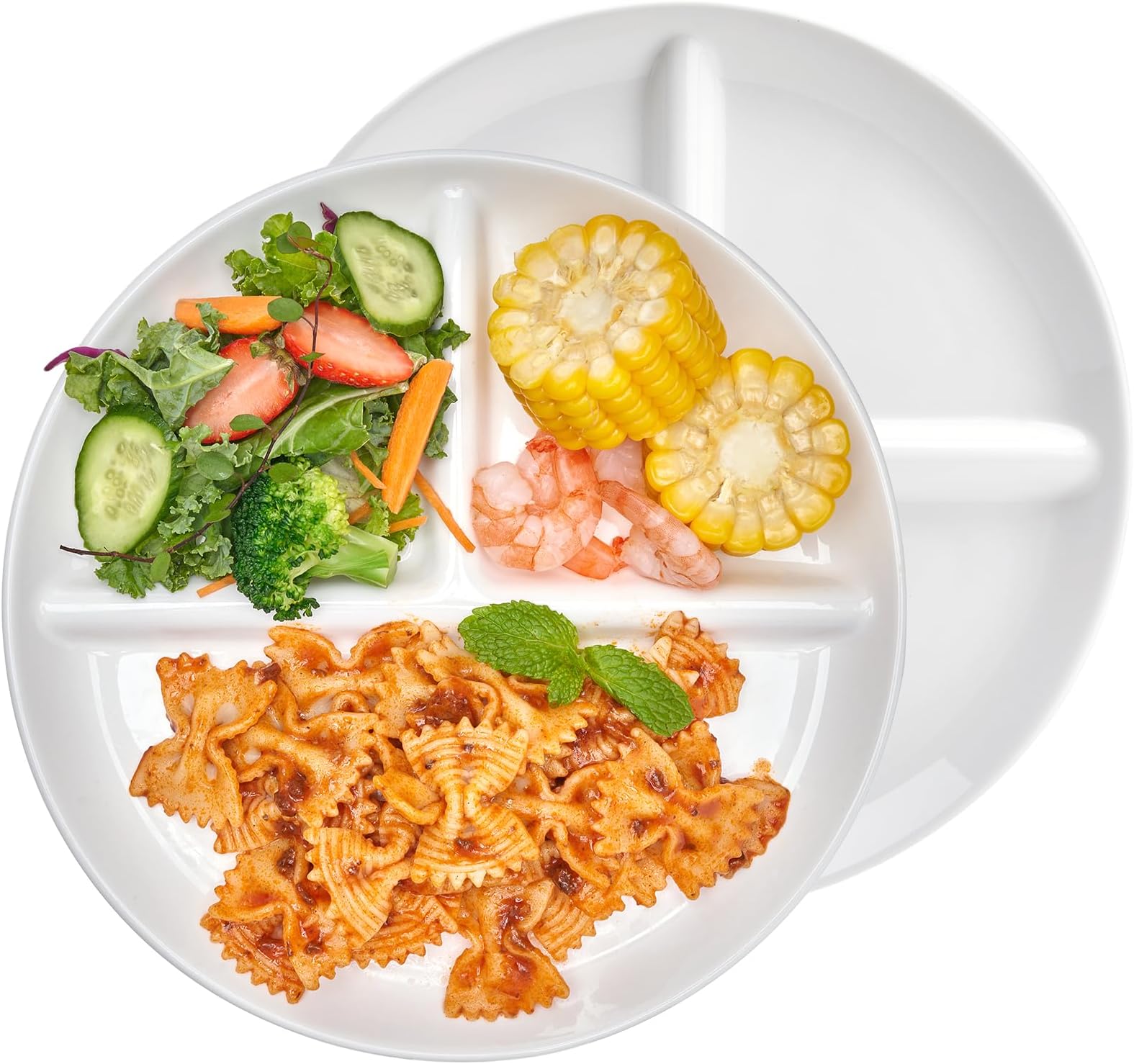Sweese 9 Inch Porcelain Divided Dinner Plates Set of 2 – Encourage Healthy Eating with Portion Control Design, Durable, Microwave Dishwasher Safe, Ideal for
