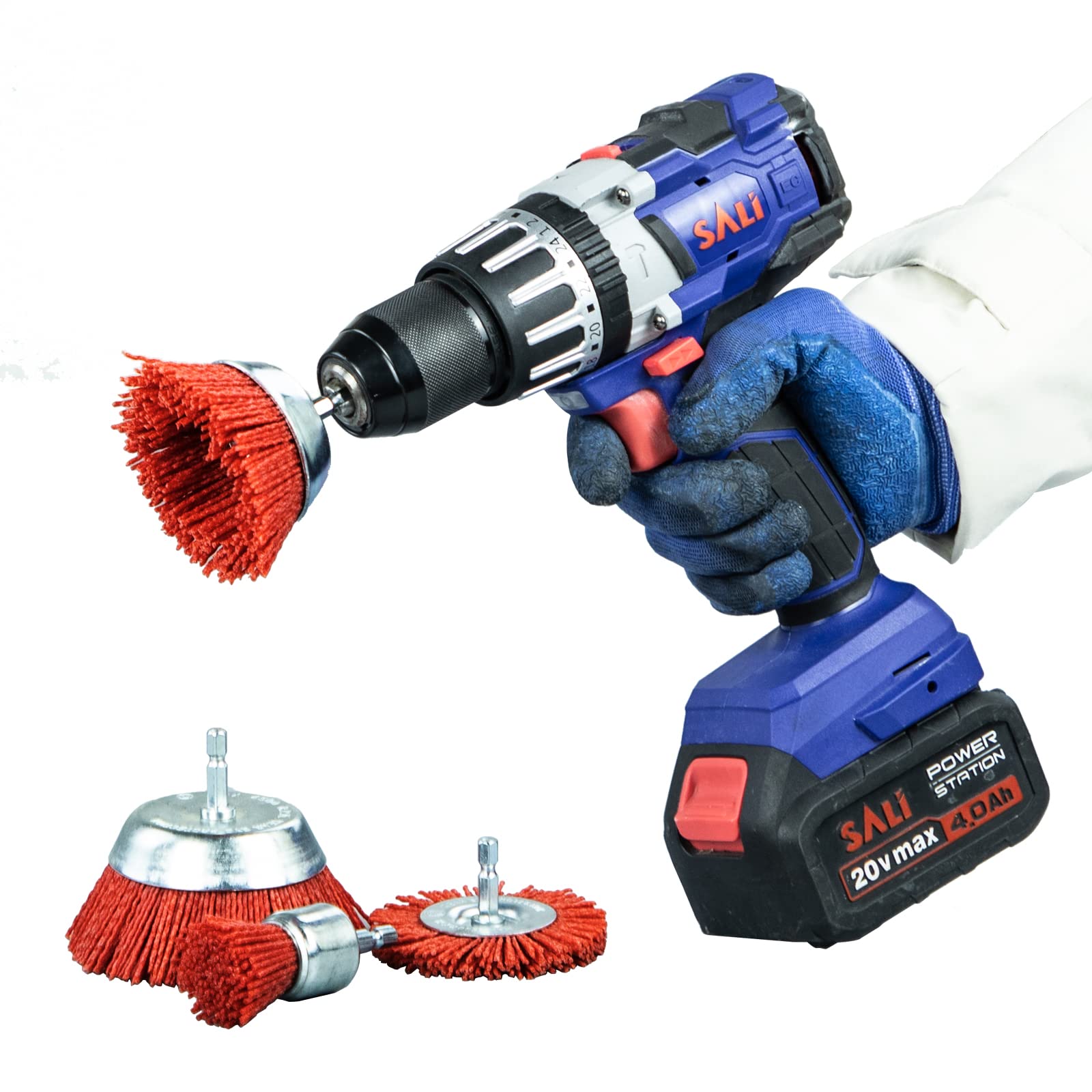SALI Lot de 10 brosses métalliques abrasives à filament en nylon avec tige hexagonale de 6,35 mm, 4 tailles de brosses en nylon pour enlever la rouille et la corrosion de la peinture