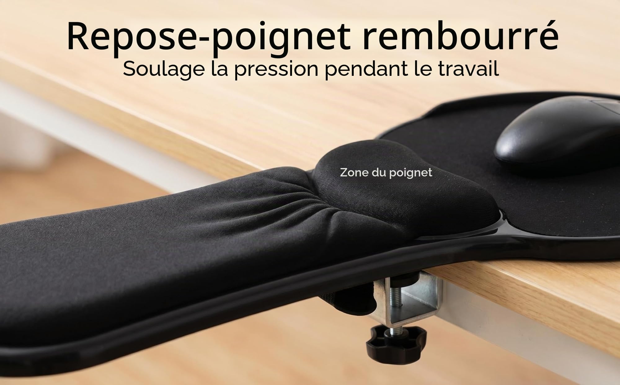 Xichen® Repose-poignet et avant bras ergonomique réglable pour bureau et chaise, tapis de souris noir