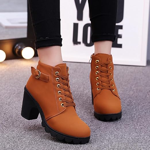 Amazon.com: Botas de mujer con cordones de tacón alto con hebilla de moda  botines con correa de tobillo de plataforma sólida con cremallera de  invierno (amarillo, 42) : Ropa, Zapatos y Joyería