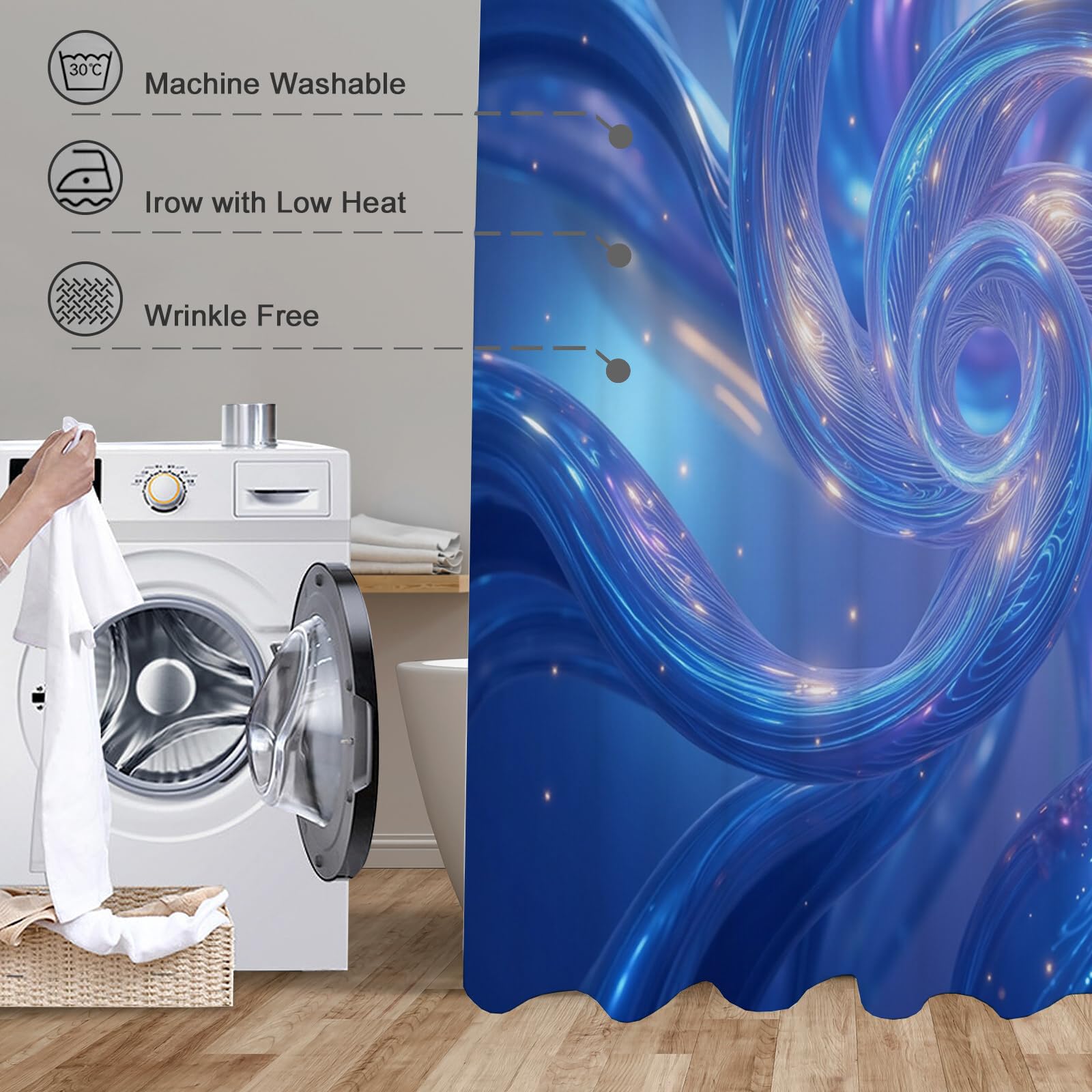 Rideau De Douche Lignes Spirales l'avenir Technologique Tissu Imperméable Lavable avec Crochets Anti Moisissure en Polyester Rideau Douche pour Salle De Bain