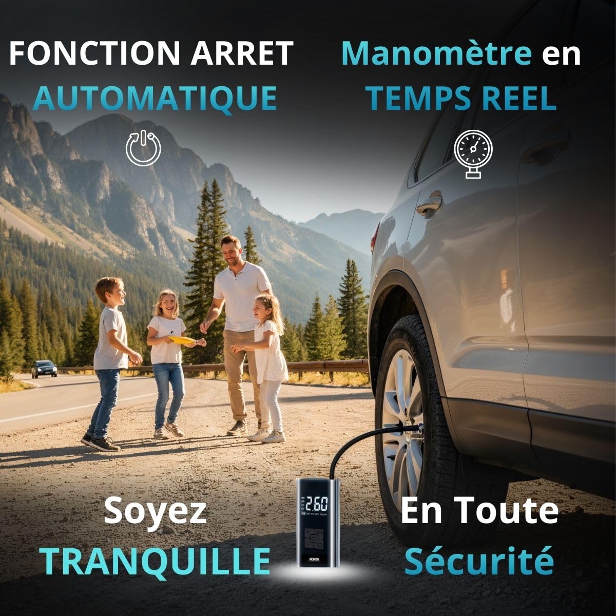 Compresseur à Air Portatif - Gonfleur Pneus Voiture Sans Fil, Kit Complet avec Gants, Batterie Puissante 6000mAh SUV, Moto, Trottinette Electrique,Vélo, Ballon, Gonflage Rapide, Facile D'utilisation