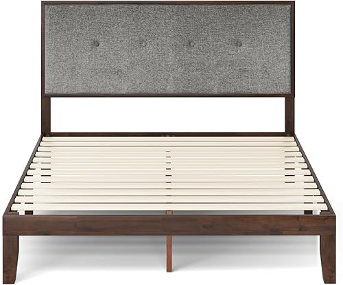 Miniatura 30 de Zinus cama con plataforma de madera maciza con cabecero de 12 pulgadas / Sin necesidad de resorte de caja / Soporte con listón de madera / Acabado