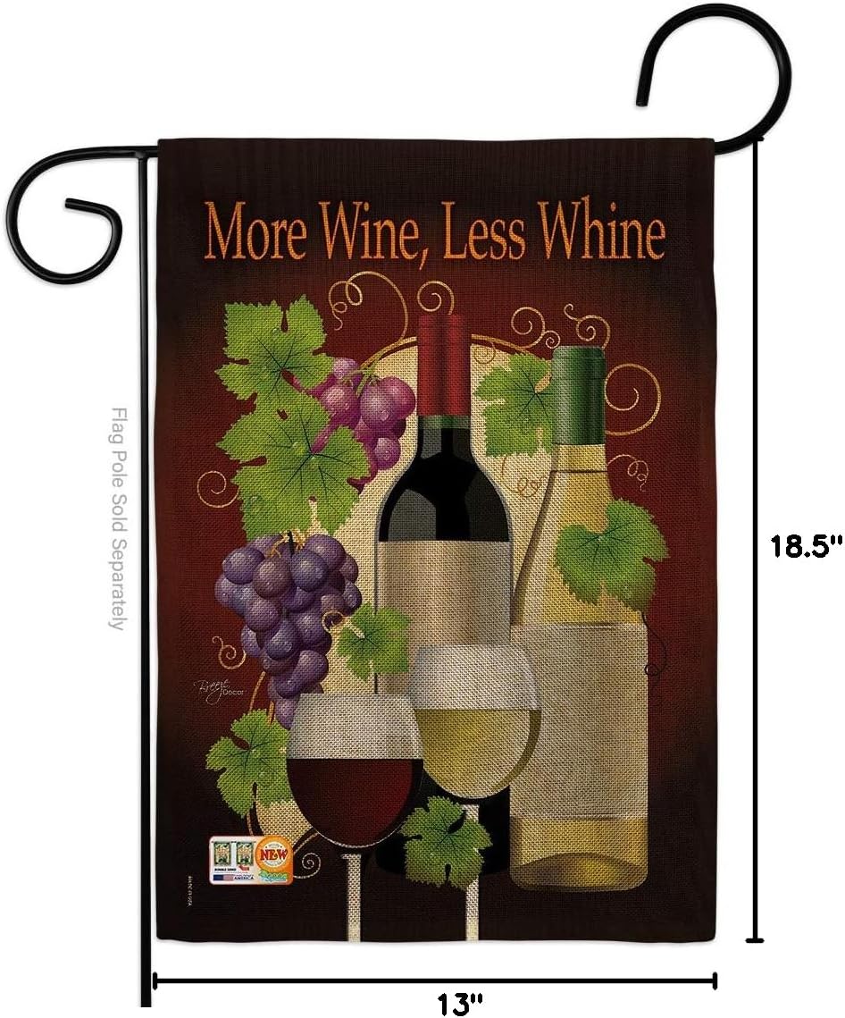 More Wine Less Whine Burlap Garden Flag Beverages Drink Fruits Cheese Sangria White Red Rose Dessert Sparkling Small Decorative Gift Yard House Banner Double-Sided Made In USA 13 X 18.5