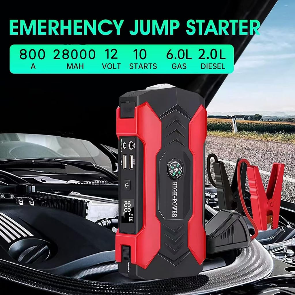 Arrancador de batería de Coche para Toyota Land Cruiser 7seats 2017-2025, 12V 28000mAh Arrancador de Coches Pinzas Bateria Booster Bateria Accesorio