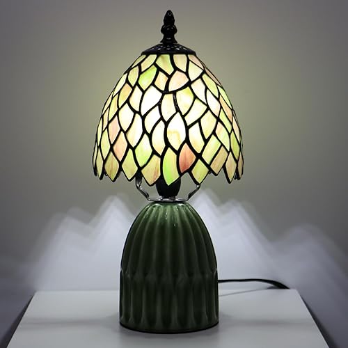 Miniatura 6 de Tiffany Lamp Stained Glass Mushroom Table Lamps 6X6X12.5 Inch Brownish Green Leafage Style Small Night Light Ceramic Base Mini Accent Desk Light