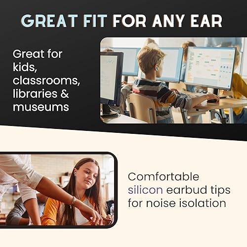 Miniatura 7 de JustJamz Paquete de 10 auriculares con cable con micrófono, auriculares a granel para aula, oficina o viajes, auriculares con aislamiento de ruido