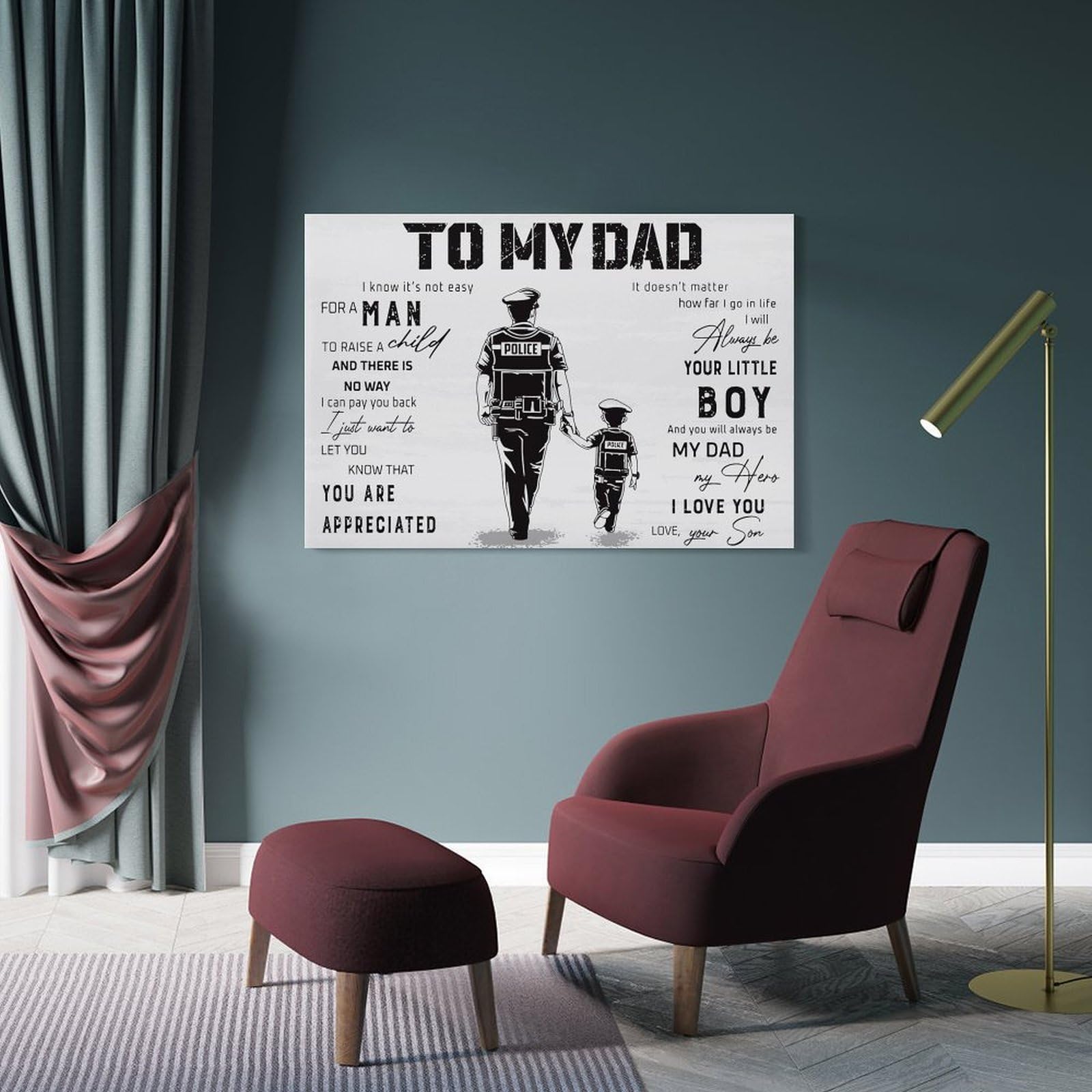 Junmoney To My Dad Police Decorative Canvas Print, 24x36inch(60x90cm), for New Home Styling, Lounge Or Bedroom, Wall Decor with Flexible Room Appeal