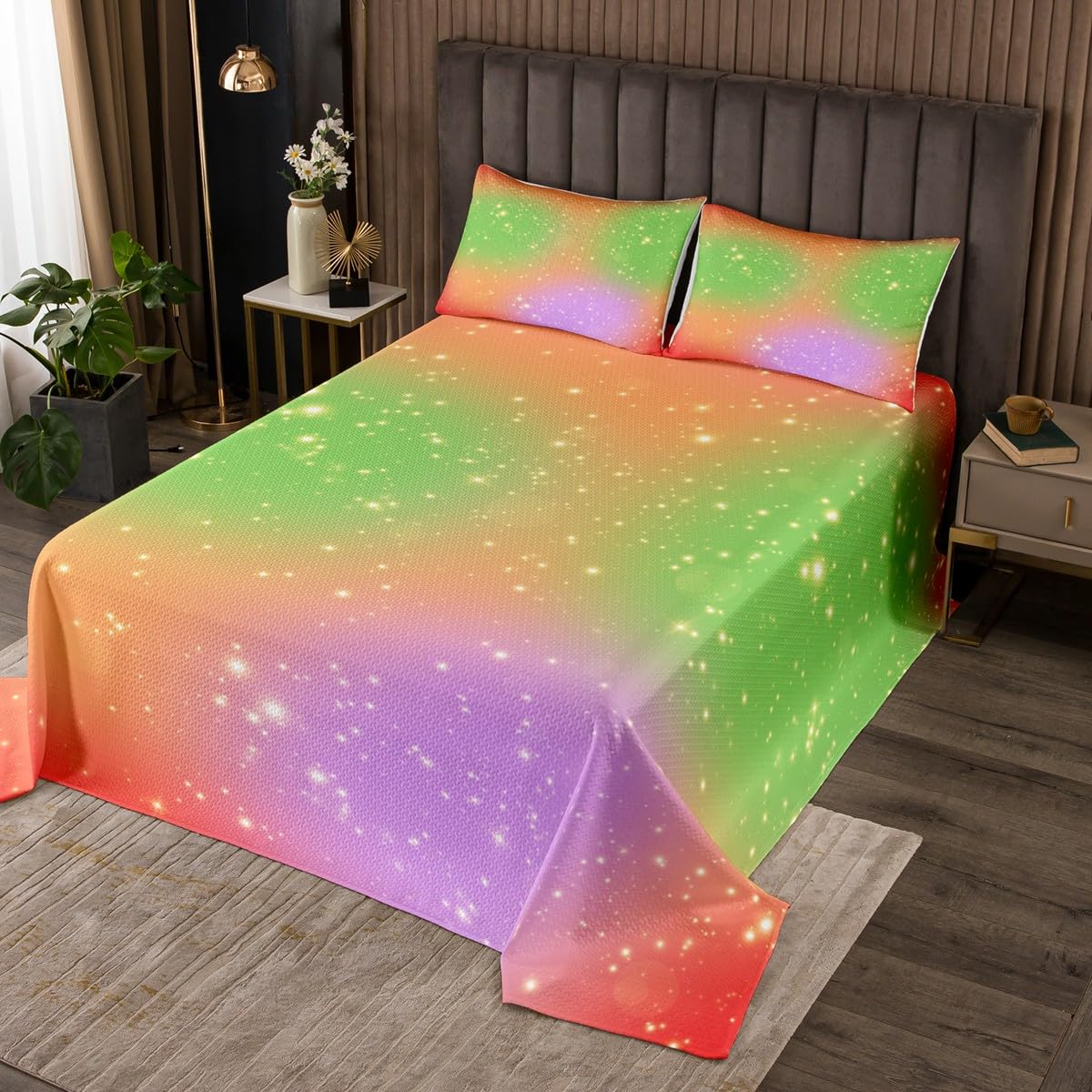 Homemissing Juego de ropa de cama con diseño de galaxia de ensueño y galaxia de ensueño para niñas, con 1 funda de almohada, diseño de rayas coloridas