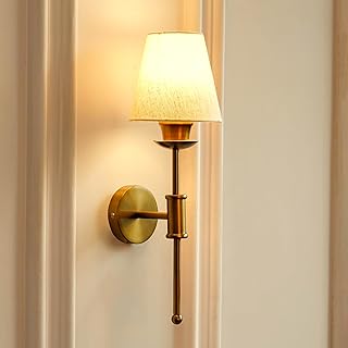 Divine Trends Antique Brass Finish Spacer Wall Lamp with Off White Shade for Living Room, Bedroom, Home Decoration Wall Light Pack of 1