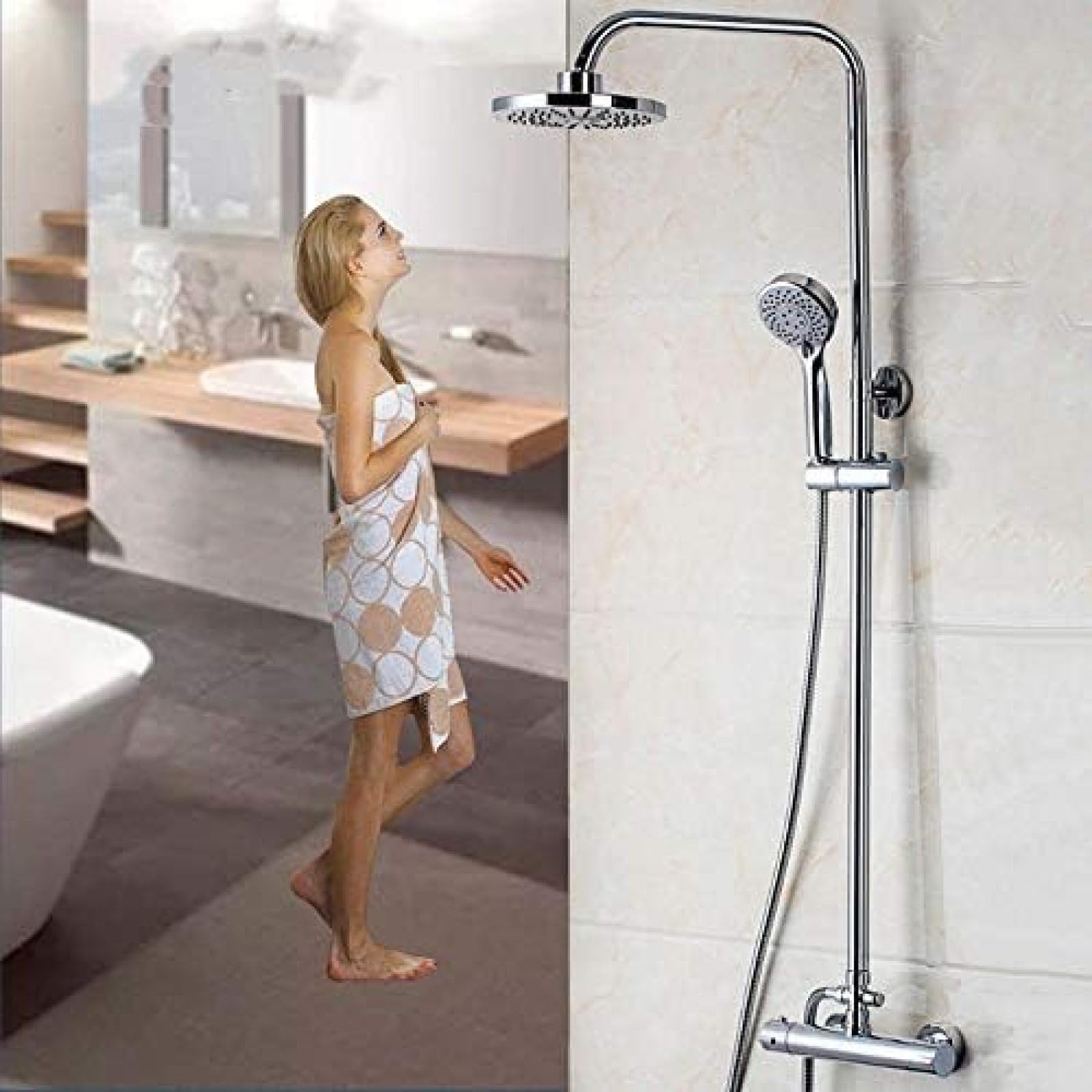 Mitigeur thermostatique mural anti-calcaire et ensemble de douche à effet pluie