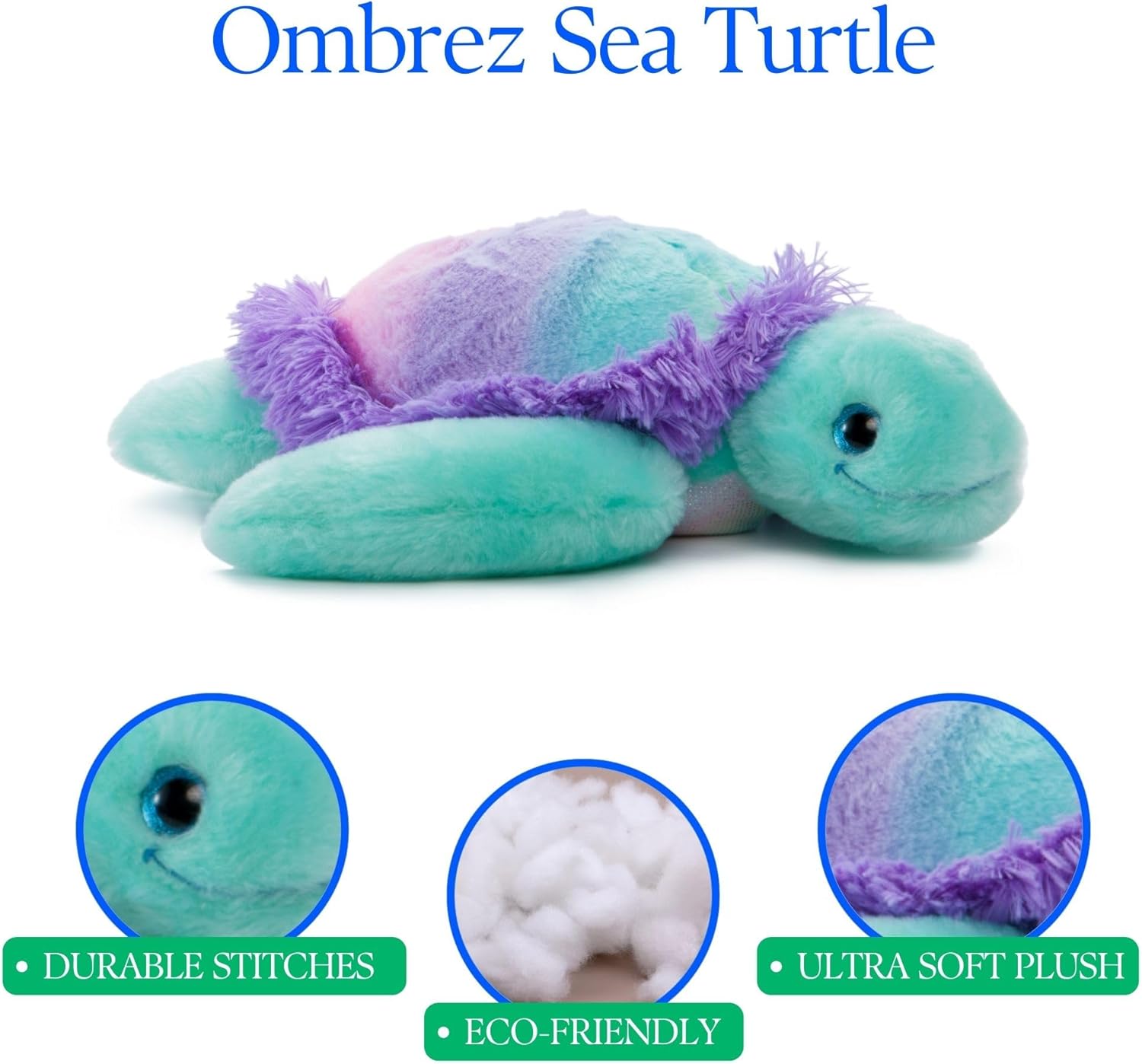 The Petting Zoo Sea Turtle Stuffed Animal Plushie, Ombrez Ocean Animals, Rainbow Sea Turtle Plush Toy 15 inches