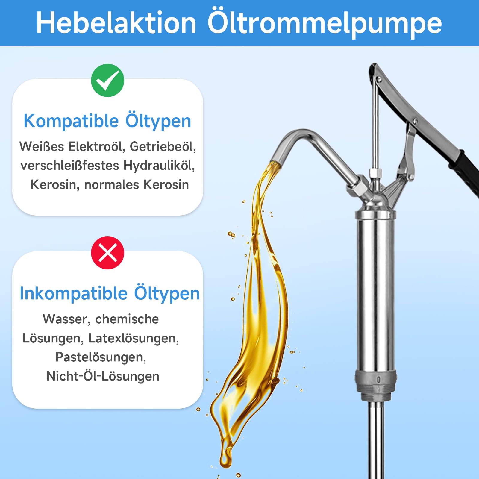 Kottwca Pompa a barile con leva, pompa per barili da 40 a 200 litri, pompa olio, 28 l/min, pompa di aspirazione dell'olio per gasolio, olio motore, olio lubrificante e olio per ingranaggi