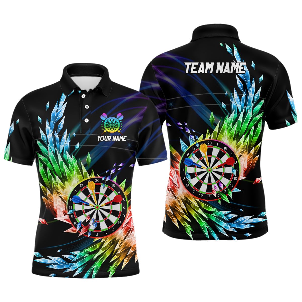 3D Bunte Gefrorene EIS-Männer & Frauen Darts Polo & Quarter-Zip Shirts – Individuelle Dartboard Darts Bekleidung Jerseys T1431