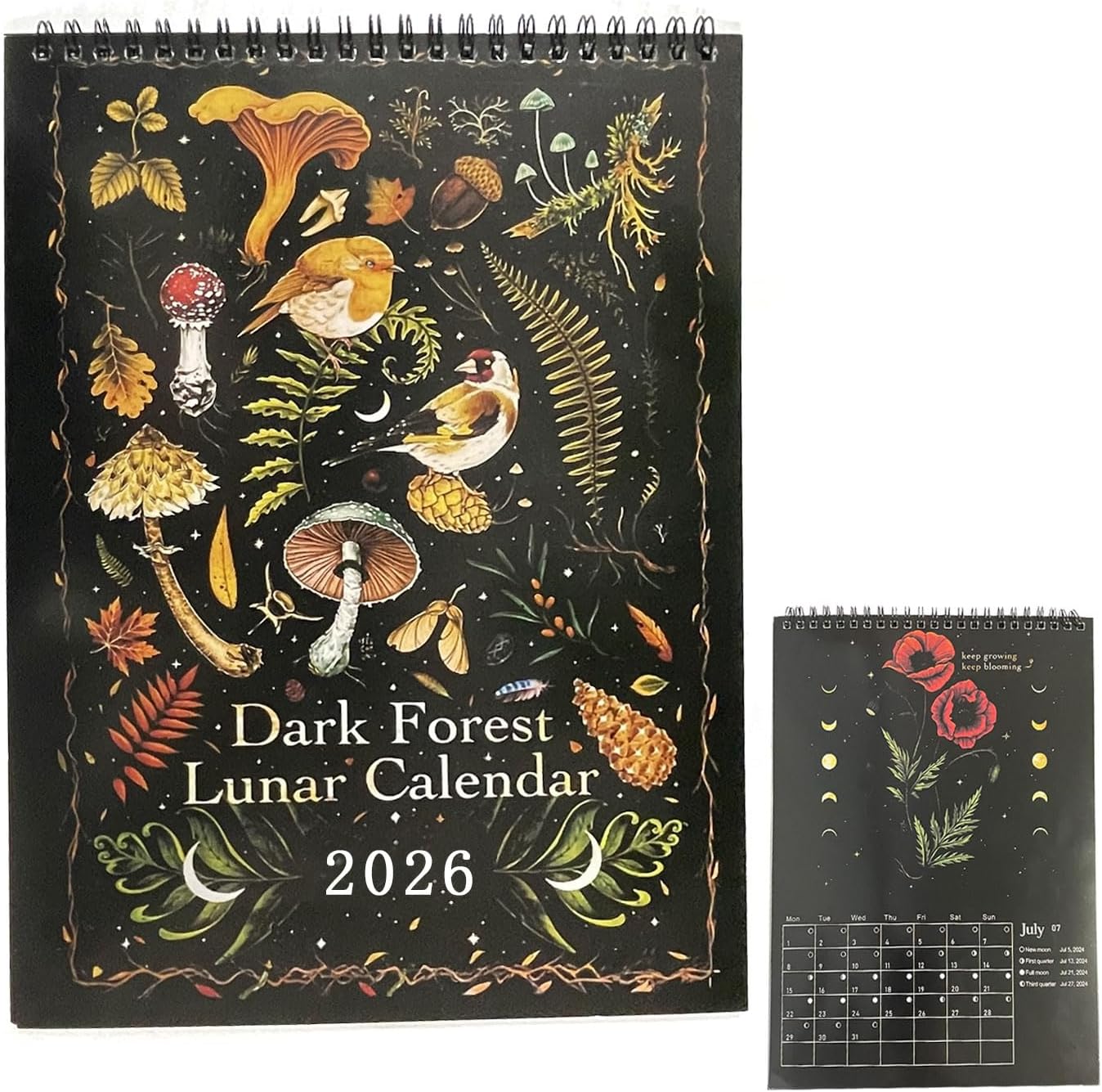 Dark Forest Lunar Calendar 2026,Wall Calendar Colorful Waterink Wall Hanging Calendars with 12 Original Illustrations for Home Office 12" x 8"