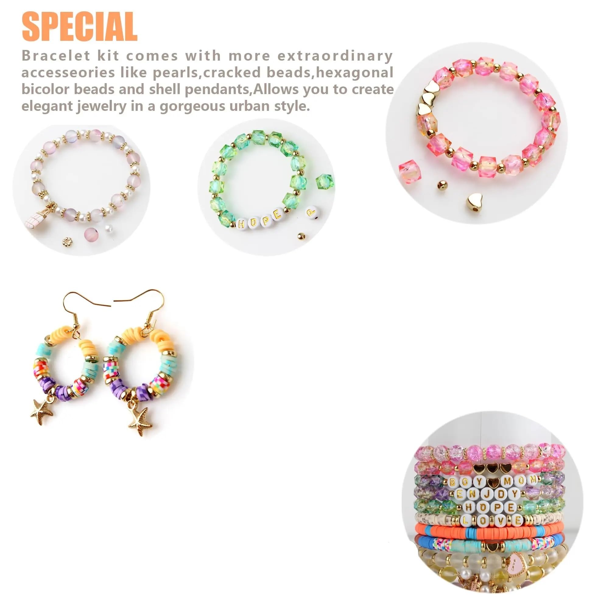 Schmuck Selber Machen Set 6075-teiliges Schmuckherstellungsset: 4800 Tonperlen, 200 goldene Buchstabenperlen, 100 Perlen, 80 Glas-Crackle-Perlen for selbstgemachten Schmuck