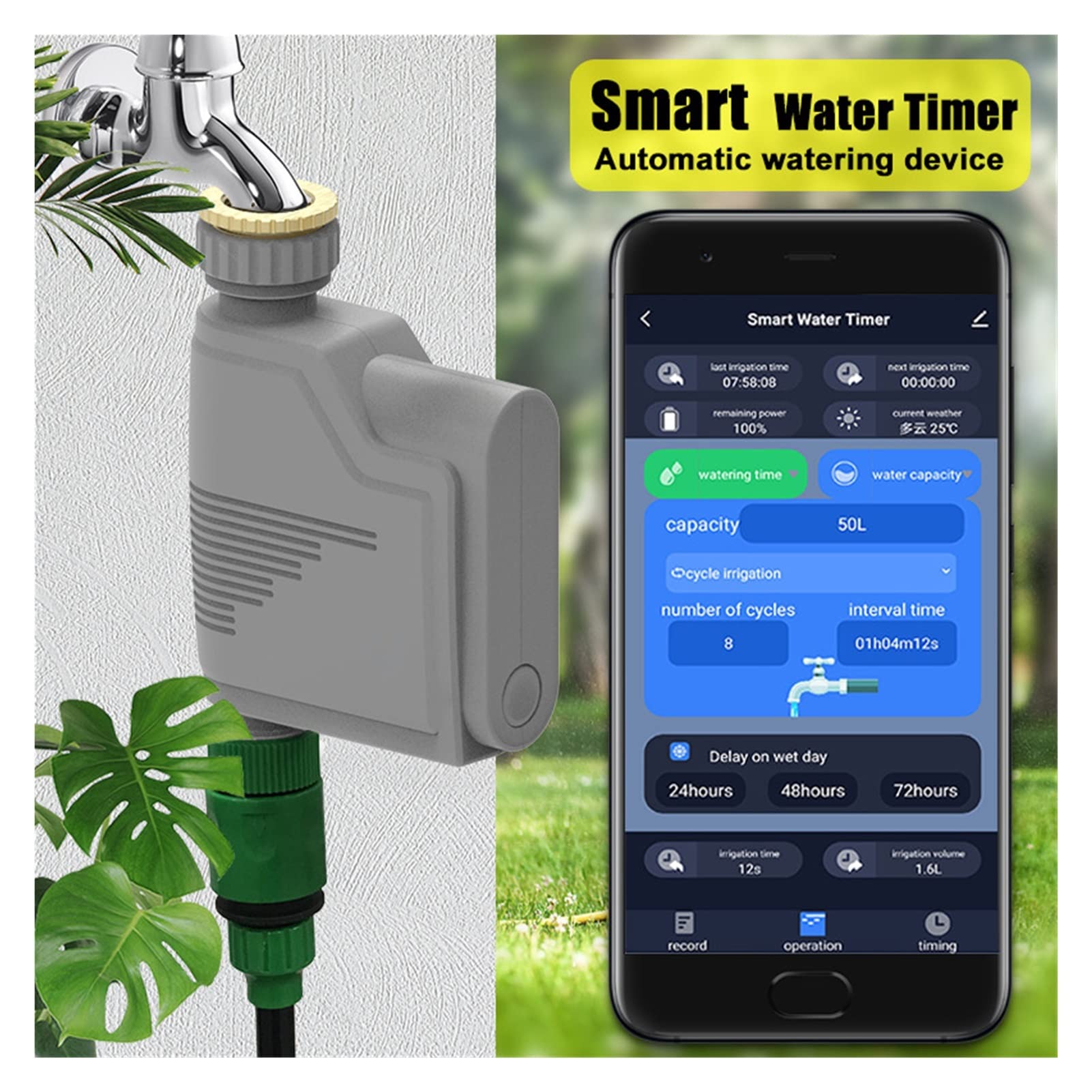 Valvola wireless Valvola di irrigazione Timer PROGRAMMABILE Rubinetto del tubo flessibile dell'acqua Smart Sprinkler Timer con flussometro ad acqua Hub