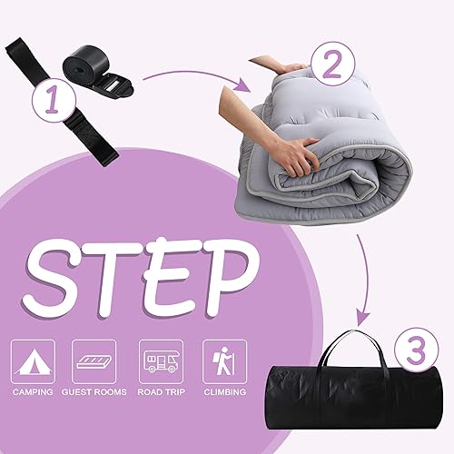 Miniatura 9 de MIRUO Colchón de futón japonés, colchoneta de dormir para tiendas de campaña, colchón de tamaño individual, colchón de piso para niños, colchón de