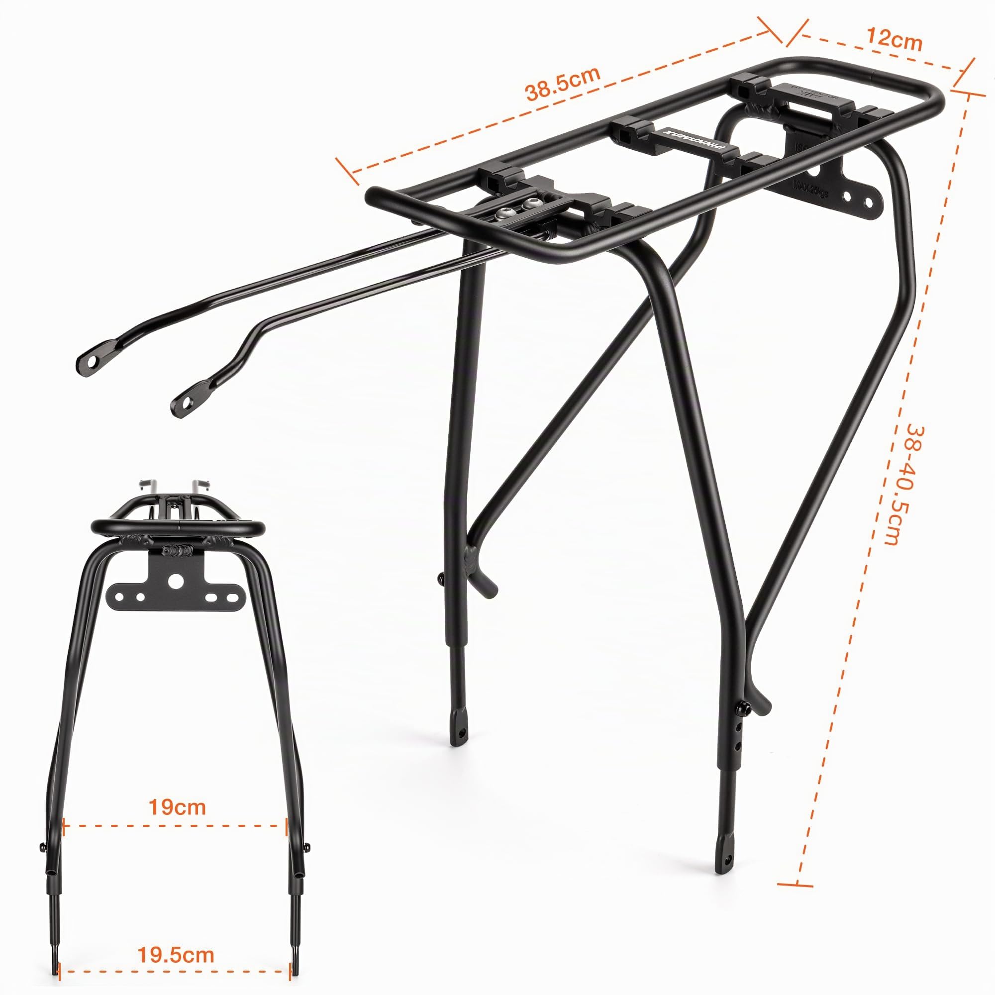 Porte-vélo arrière pour vélo - Porte-bagages compatible avec système MIK, porte-bagages pour freins à disque/non freins à disque, hauteur réglable pour châssis 26"-29"