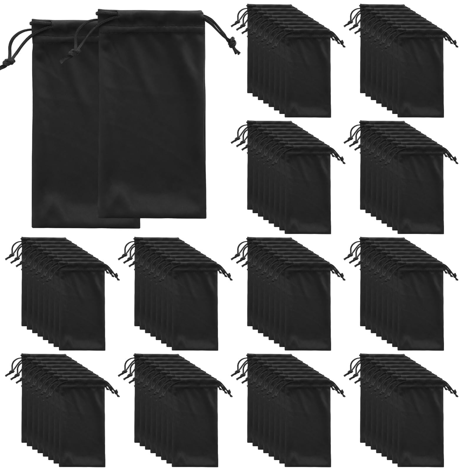 Generisch 150 Stk. Mikrofaser Sonnenbrillenbeutel, weiche schwarze Zugband Aufbewahrungsbeutel für Brillen, Etuis für Brillenzubehör, tragbare Schutztaschen für Schmuck und kleine Wertgegenstände