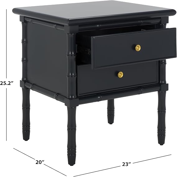 SAFAVIEH Furniture - Niah 2-Drawer Nightstand - Navy & Gold - Wood - Glam Hardware Design - Ideal for Bedroom, 23W x 20D x 25.25H (NST3501A)