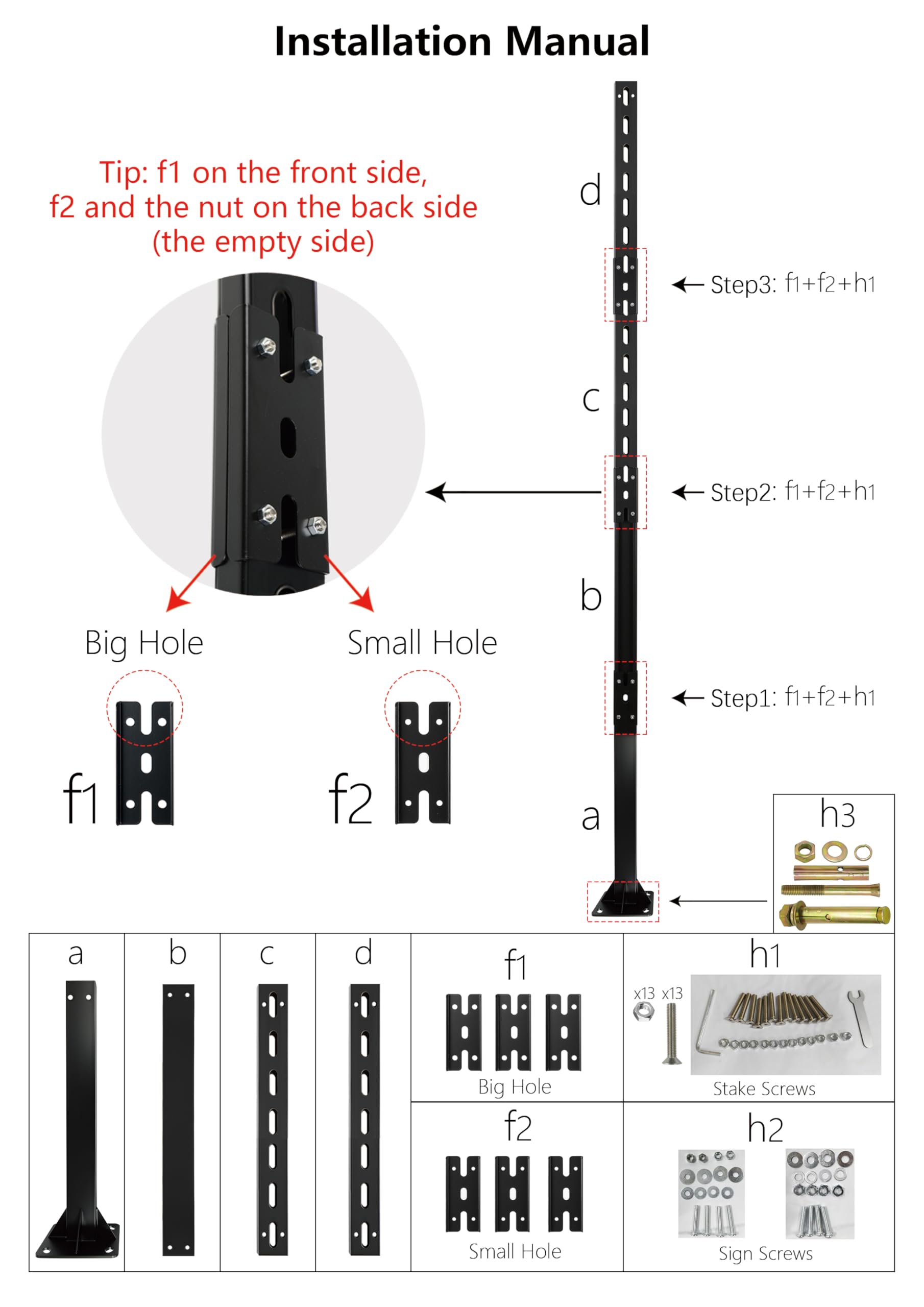 2 postes para señales de seguridad de tráfico, soportes para señales, postes para jardín, sistema de tubos robustos con base con brida (negro, 6 pies X2)