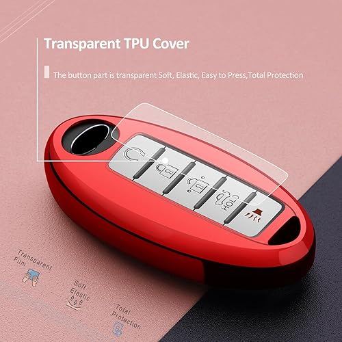 Miniatura 2 de ZSPDACC Compatible con funda para llavero Nissan, Altima Maxima, Rogue Armada Pathfinder, compatible con Infiniti, funda protectora de TPU roja,