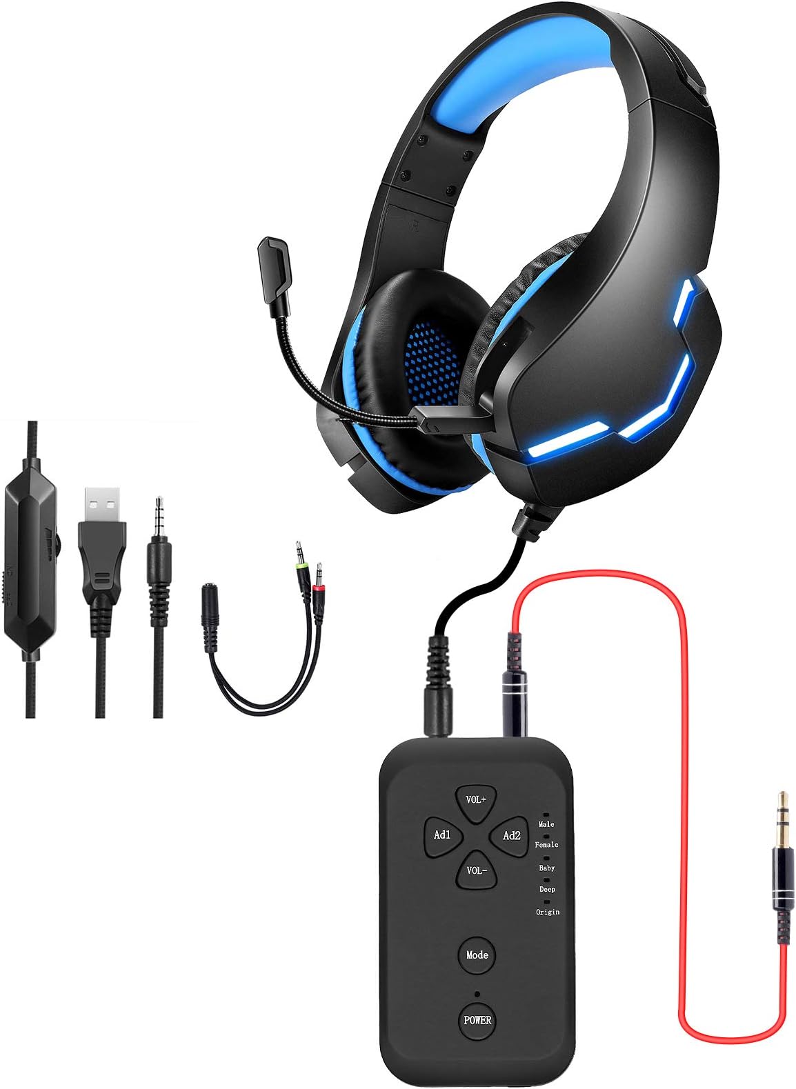 PUTELTAL Voice Changer Headset, LED Light Noise Cancelling Over Ear Headphones, Gaming Headset with Voice Changer for Phone/PS4/PS5/Xbox/PC/Laptop/XBOX ONE