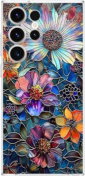 PrintiFy Samsung Galaxy S23 Ultra ile Uyumlu Vitray M cevher Flora Tasar ml   effaf Silikon K l f
